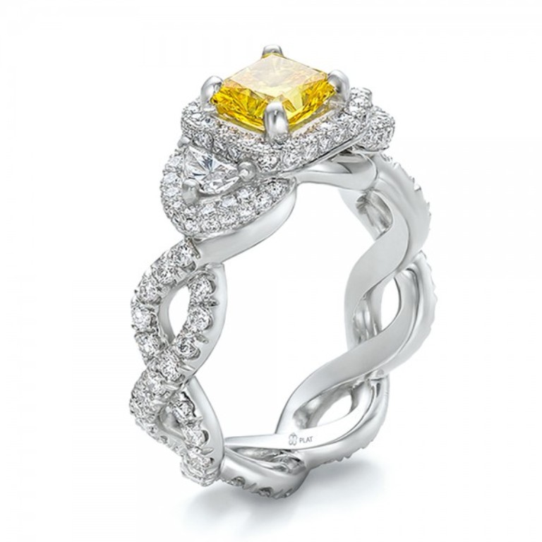 Custom-Yellow-Diamond-and-Diamond-Halo-Engagement-Ring-3Qtr-100633
