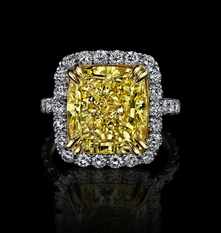 Ladies-Cushion-Cut-Natural-Fancy-Light-Yellow-Halo-Diamond-Engagement-Ring-In-18k-White-Gold-Or-Platinum-With-18k-Yellow-Gold Cushion Cut Engagement Rings for Beautifying Her Finger