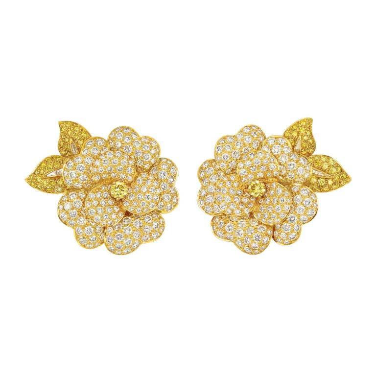 Lot-500-Pair-of-Gold-Fancy-Colored-Yellow-Diamond-and-Diamond-Flower-Clip-Brooches-Van-Cleef-Arpels