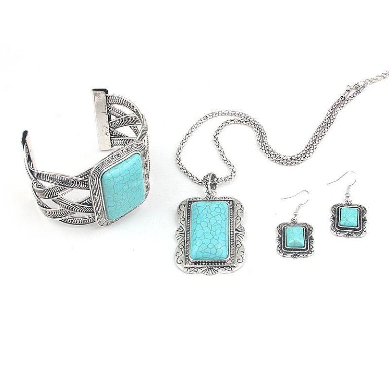 MN2161-three-pieces-Square-Turquoise-Jewelry-Set-Vintage-Tibet-Silver-Necklace-Earring-bangle-Set-Free-Shipping