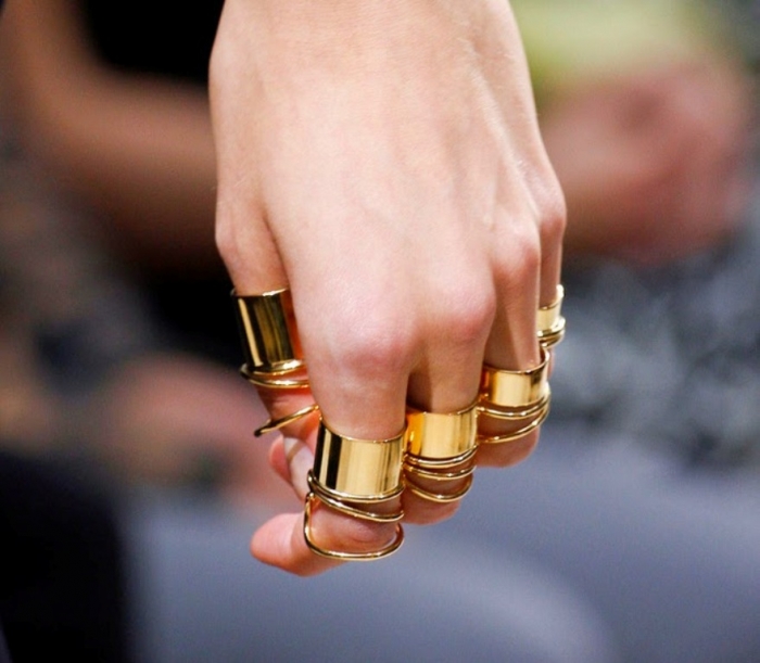 balenciaga-spring-summer-2013-gold-all-finger-rings 20+ Hottest Christmas Jewelry Trends 2020