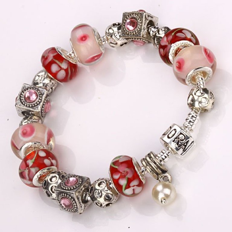 free-shipping-Jewelry-crystal-glass-beads-925-SILVER-women-s-charms-bracelet