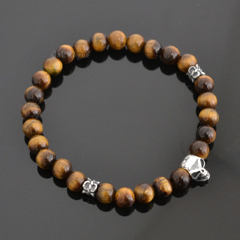 Tiger Eye Jewelry & Its Unusual Properties 12 mini-skull-sterling-silver-Brown-tiger-eye-6mm-bracelet-M2
