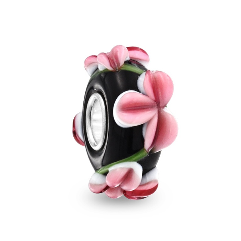Glass Beads for Creating Romantic & Fashionable Jewelry Pieces 14 silver-black-pink-flowers-murano-glass-bead-pandora_1
