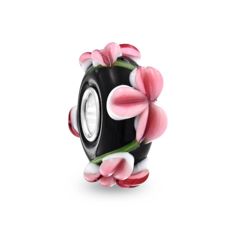 silver-black-pink-flowers-murano-glass-bead-pandora_1 Glass Beads for Creating Romantic & Fashionable Jewelry Pieces