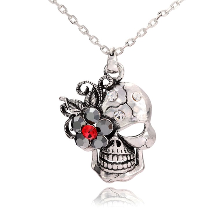 Skull Jewelry for Both Men & Women 17 skull-pendant-skull-flow-er-pendant-skull-necklace-skull-flower-necklace-silver-pendant-Favim.com-505567