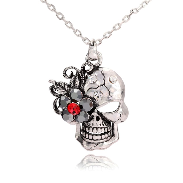 skull-pendant-skull-flow-er-pendant-skull-necklace-skull-flower-necklace-silver-pendant-Favim.com-505567 Skull Jewelry for Both Men & Women