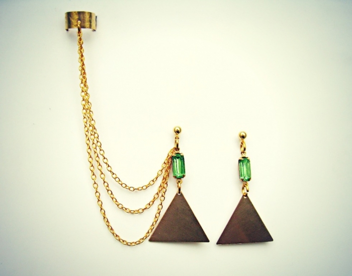 Slave Earrings For Catchier Ears & Fashionable Styles ... 26 triangle-and-green-stone-ear-cuff