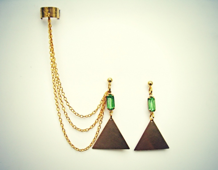 triangle-and-green-stone-ear-cuff Slave Earrings For Catchier Ears & Fashionable Styles ...