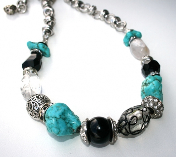 turquoise-onyx-and-crystal-mixed-media-gemstone-necklace-7 Turquoise jewelry “ The Stone of the Sky & Earth”