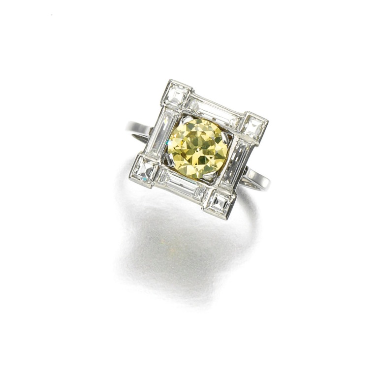 yellow diamond ring with square frame