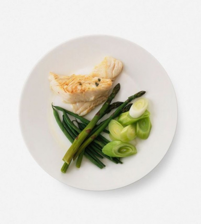 Fish, Leeks, Asparagus, and green beans