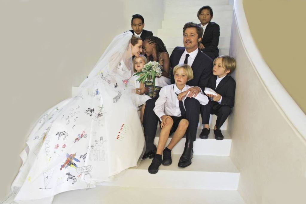 Angelina Jolie white wedding dress 2014