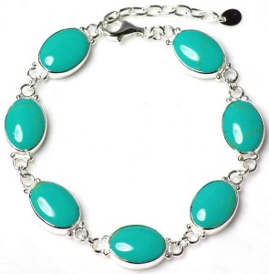 Legends Of Ancients And The Power Of Gemstones In Preventing Envy 54 Sterling Silver Oval Turquoise Gemstones Bracelet (B90023)