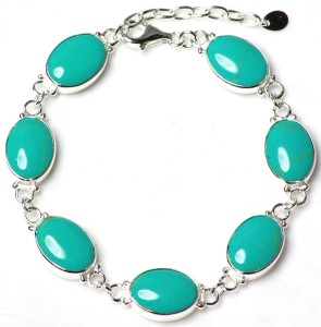 Sterling Silver Oval Turquoise Gemstones Bracelet (B90023)