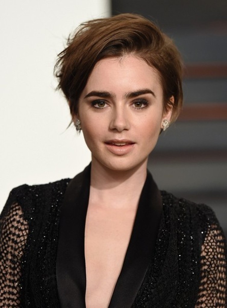 Lily Collins with her new pixie haircut