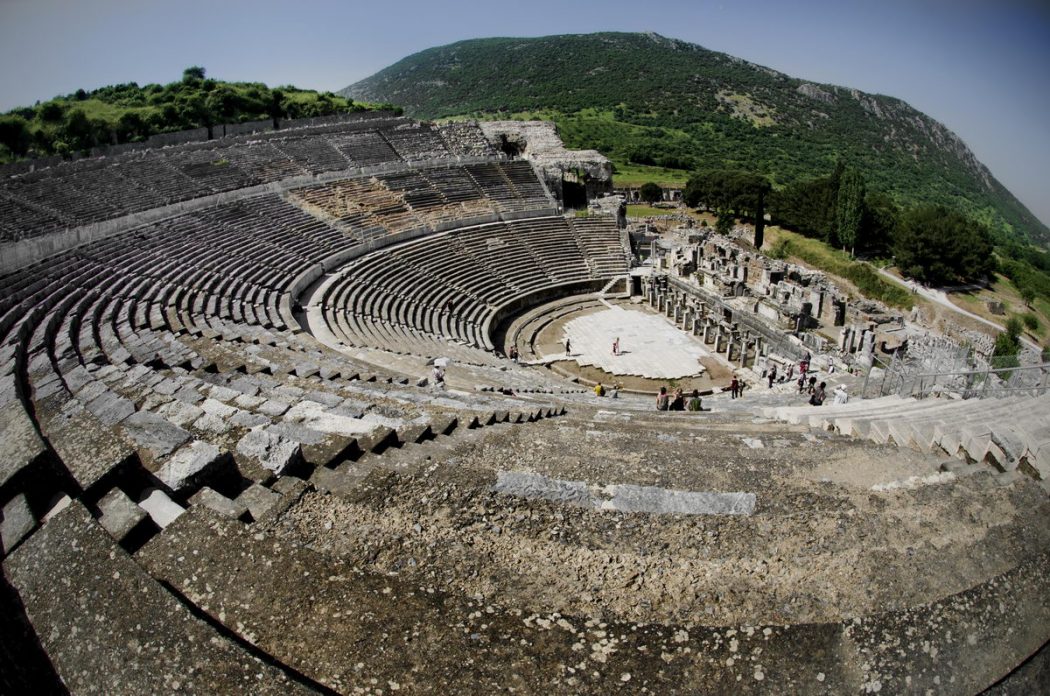 Ephesus-Efes-Ruins-Great-Theatre-Fishye-Selcuk-Turkey-2013-05-02-10-36-41 Top 10 Most Ancient Ruins in Turkey