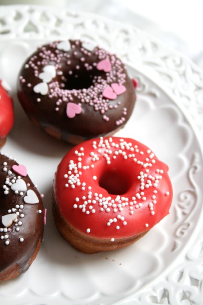 chocolate covered valentine donuts
