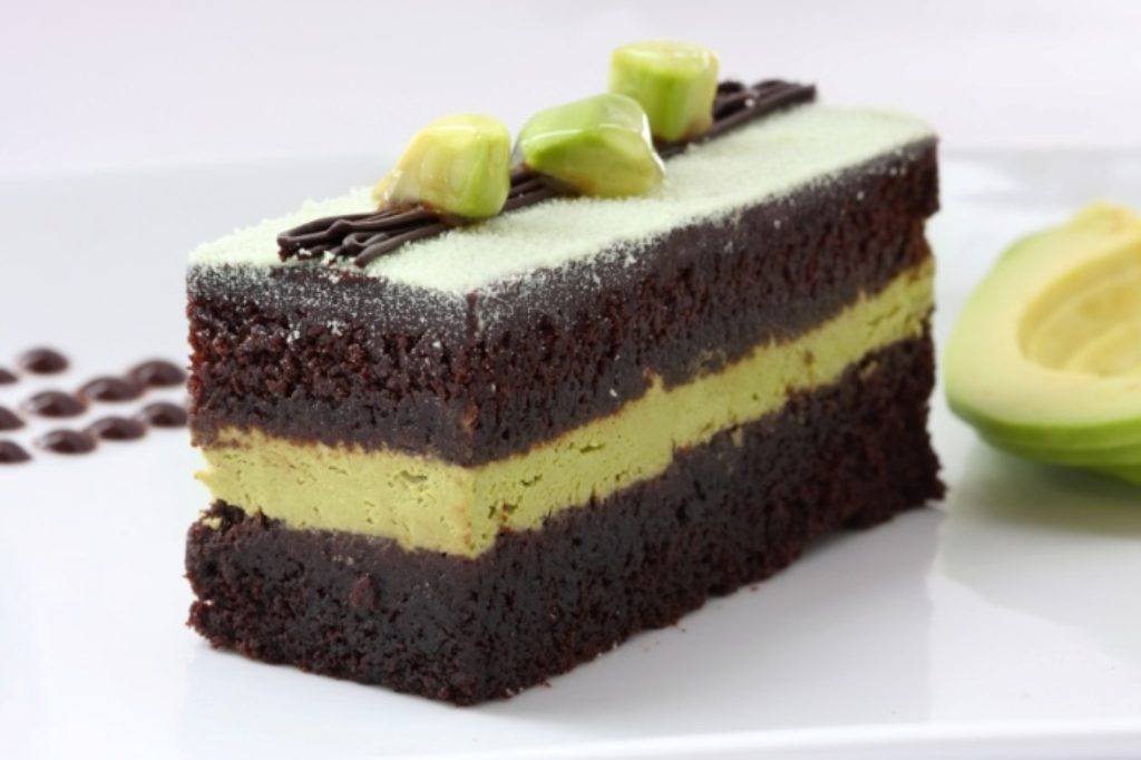 Delicious slice of avocado chocolate cake