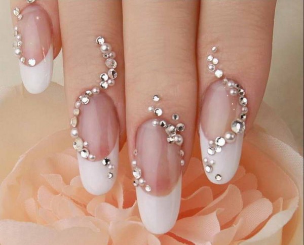 35 Nails Designs; How Do You Paint Your Nails? 37 Cool-Wedding-Nail-Designs-With-Diamonds-And-Pearls-Ornament