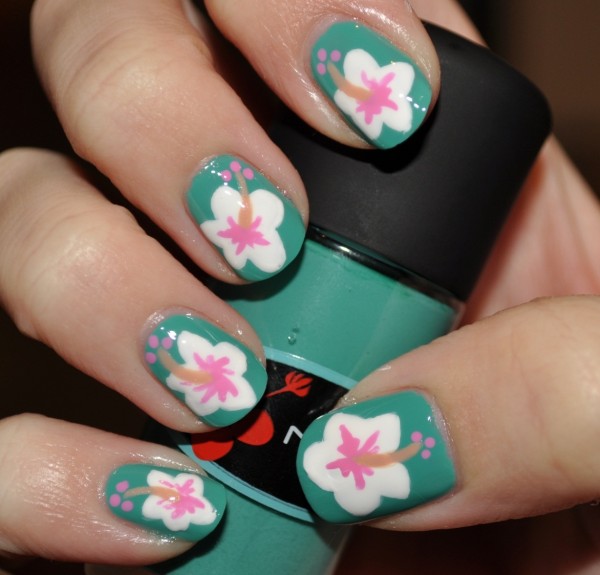 Hibiscus-nail-art-feat-MAC-ocean-dip 35 Nails Designs; How Do You Paint Your Nails?