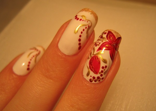 White-and-Red-Flower-Nail-Art 35 Nails Designs; How Do You Paint Your Nails?