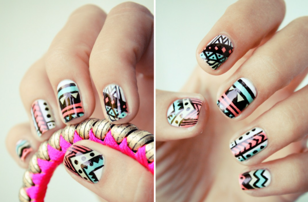 funky-wedding-nail-art-for-modern-stylish-brides-pastel-with-black-pattern.original 35 Nails Designs; How Do You Paint Your Nails?