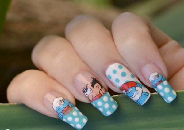 nail-art-designs-2013-cute-nail-art-trends-with-smurf-animation-pattern-stiletto-nail-designs