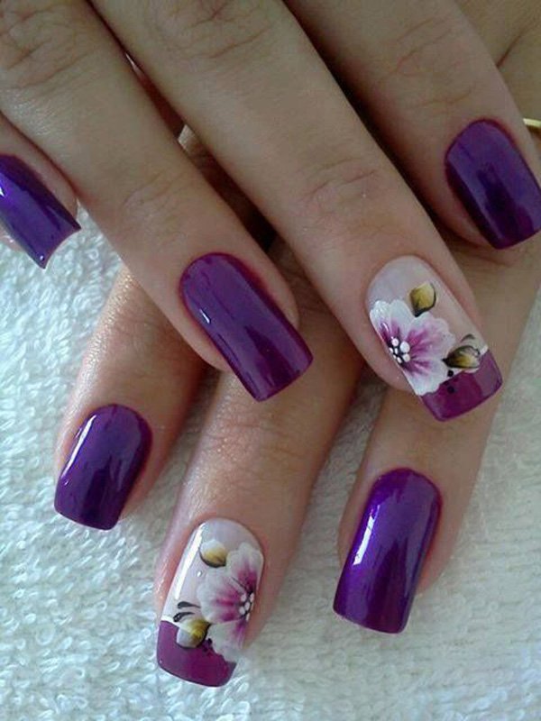 59-Purple-Flower-French-Manicure 50+ Coolest Wedding Nail Design Ideas