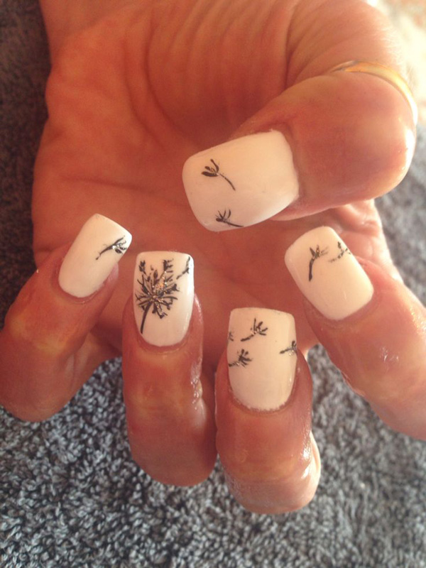 Acrylic-Nails-With-Dandelion-Nail-Art 50+ Coolest Wedding Nail Design Ideas
