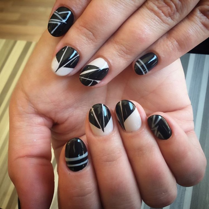 Black-and-White-Striped-Nail-Art 50+ Coolest Wedding Nail Design Ideas