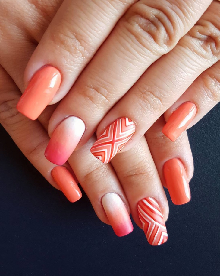 50+ Coolest Wedding Nail Design Ideas 39 orange-striped-nail-design