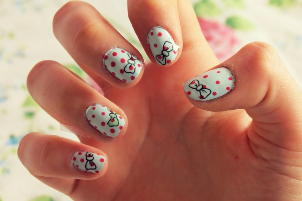 red-spots-and-bow-nail-tattoos-designs 50+ Coolest Wedding Nail Design Ideas