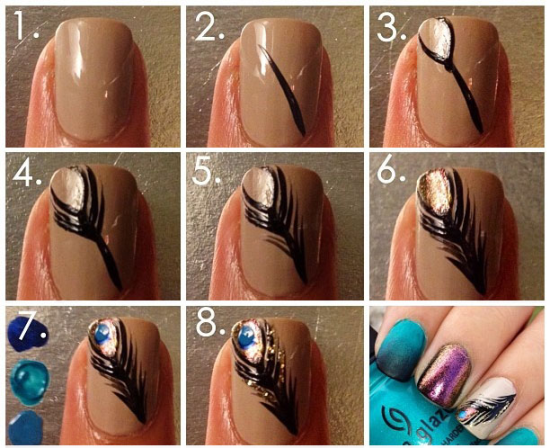 36 Easiest Feather Nail Art Designs 19 Beautiful-Feather-Nail-Tutorial