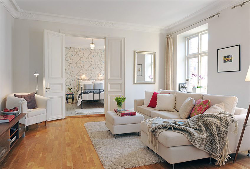 Small Living Room Neutral Decoration In Apartment Interior Designs White Sofa Cream Carpet Area Fabric Coffee Table