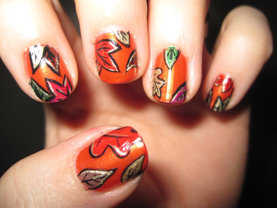 Top 10 Hottest Thanksgiving Nail Art Designs To Try 2 falling-leaves-of-autumn1