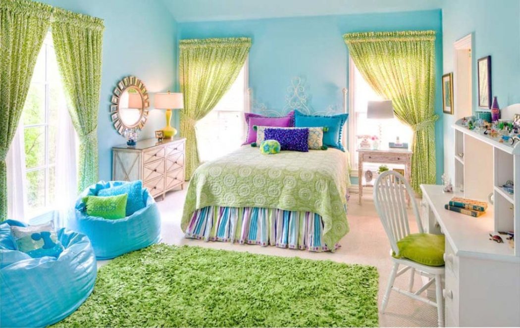 Green-big-best-paint-for-kids-room-windows-carpet-fabric-bed-bedcover-pillows-rainbow-colorfull-chair-plastic-wooden-chair-desk-stained-modern-contemporary-u 5 Main Bedroom Design Ideas For 2022