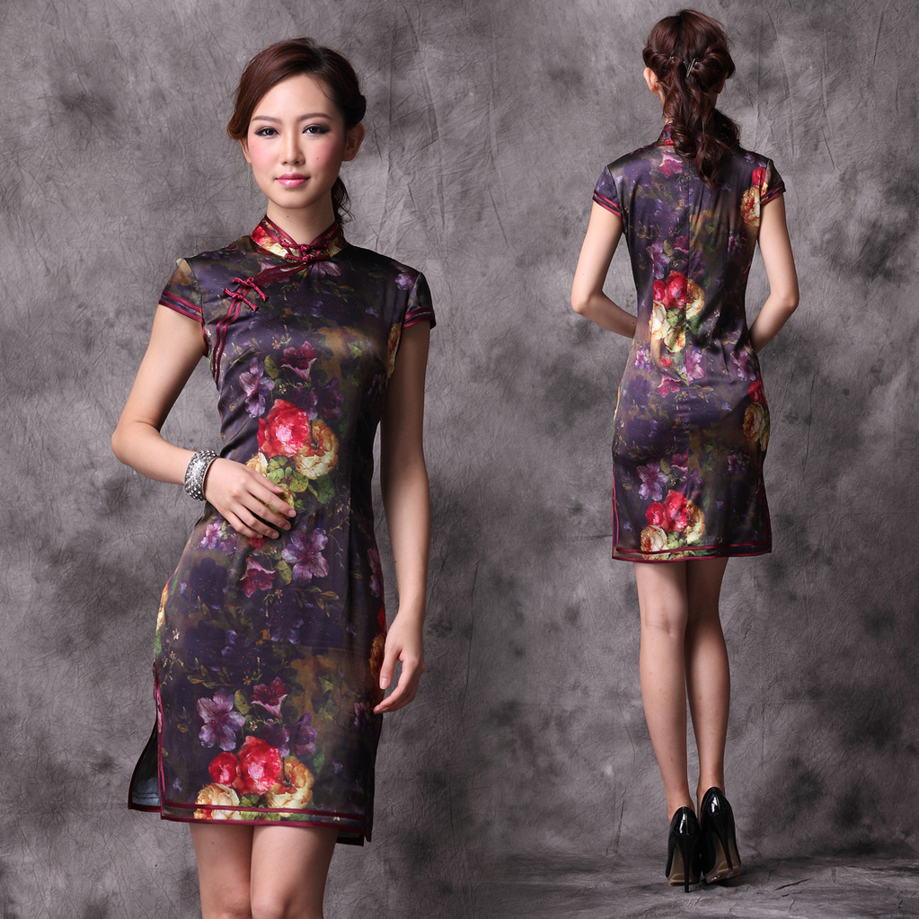 Oil-painting-floral-dark-modern-qipao-multi-colors-short-Chinese-cheongsam-summer-dress-002 25+ Women Engagement Outfit Ideas Coming in 2020