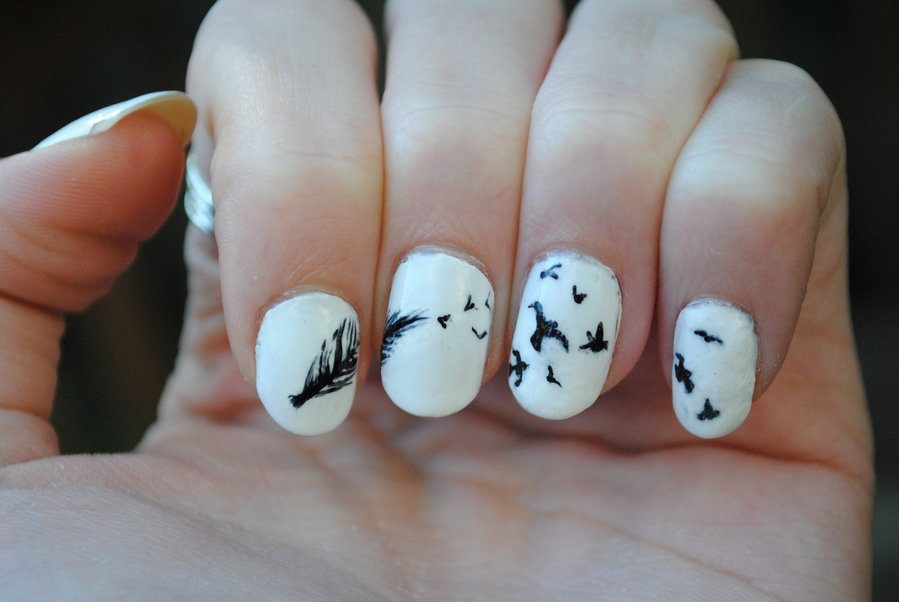 bird_and_feather_nail_art_by_dancingmelons97-d5p22e0 36 Easiest Feather Nai...