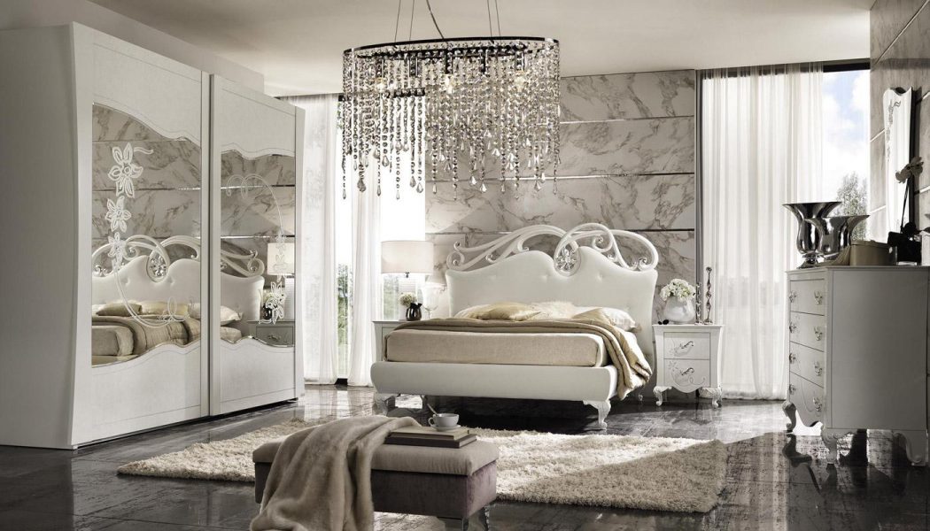 ceramic-wall-murals-in-master-bedroom-plus-luxury-pendant-light-plus-wardrobe-mirror-door-white-furniture-bedroom-color-elegant-design 5 Main Bedroom Design Ideas For 2022