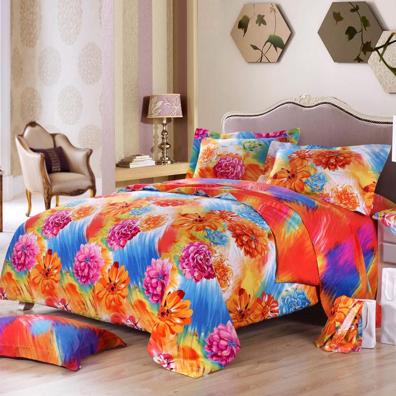 modern-teen-bedroom-orange-blue-hot-pink-bedding-sets-floral-print-pattern-style-comforter-pure-cotton-fabric-content-bright-floral-bedding-sets 5 Main Bedroom Design Ideas For 2022