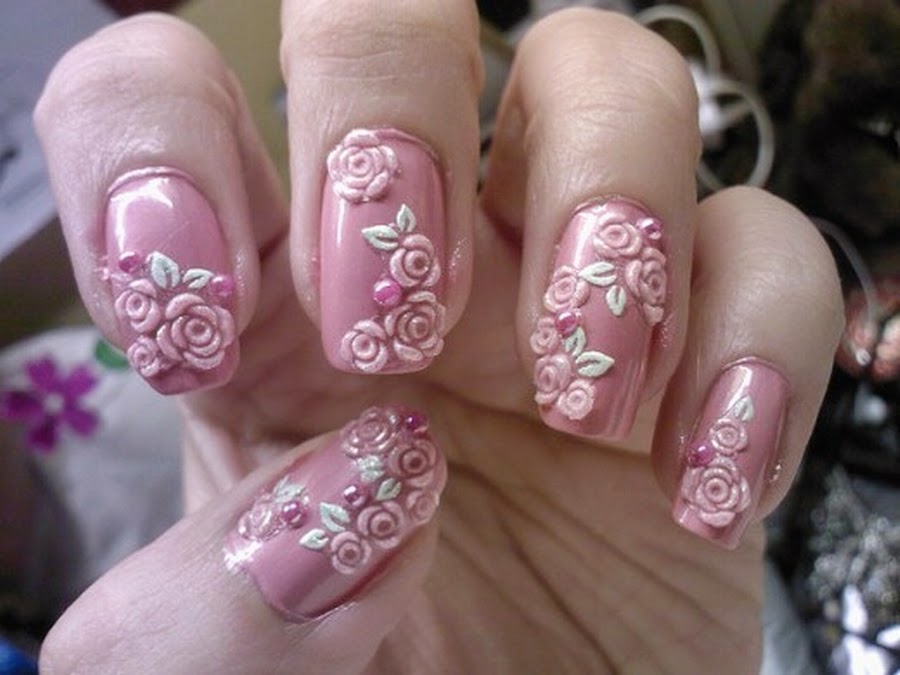 50+ Coolest Wedding Nail Design Ideas 6 awesome-easy-nail-art-with-pink-flower-motif