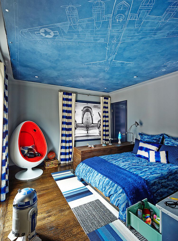 Fun-contemporary-kids-bedroom-inspired-by-aviation +25 Marvelous Kids’ Rooms Ceiling Designs Ideas
