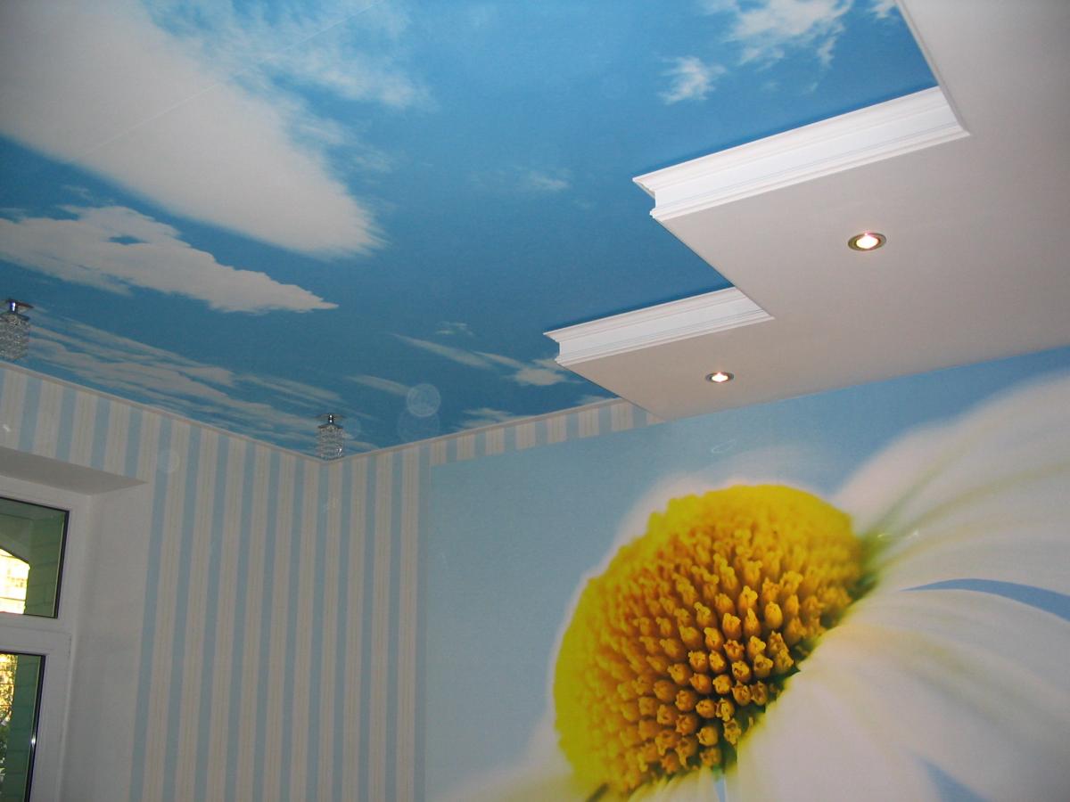 awasome-ceiling-decorations-for-kids-room-with-blue-sky-ceiling-walpaper-with-ligting-ceiling-also-light-bulb-plus-flural-mural-wall-walpaper-suitable-for-girls-room