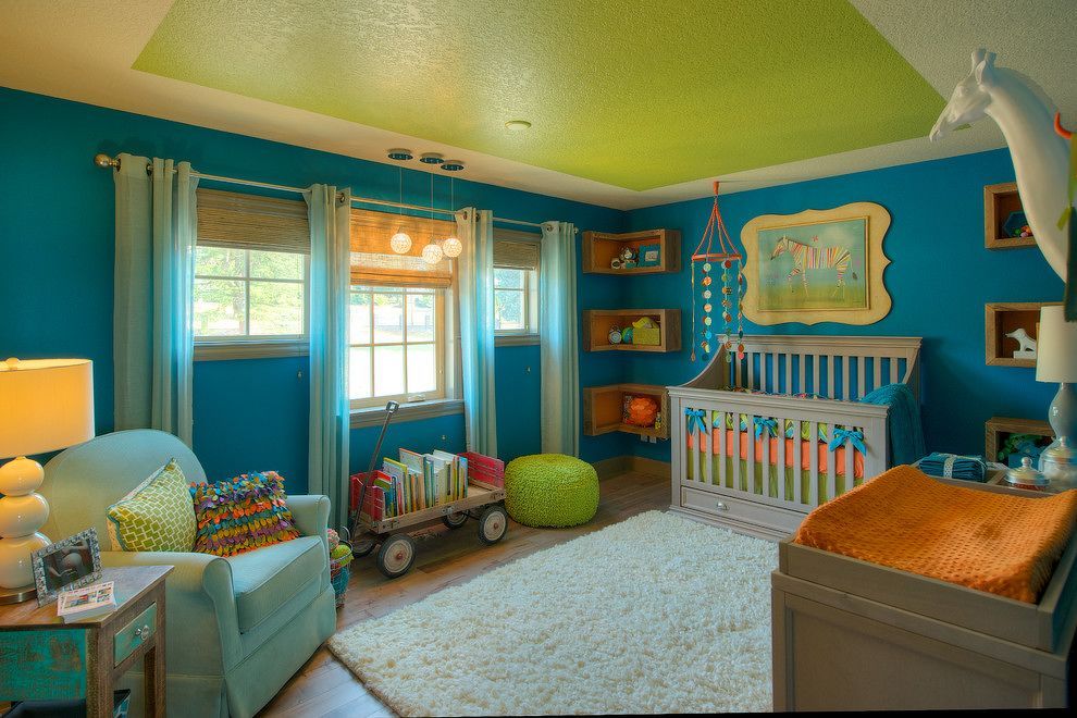 17-ceiling-green-color-bloque +25 Marvelous Kids’ Rooms Ceiling Designs Ideas