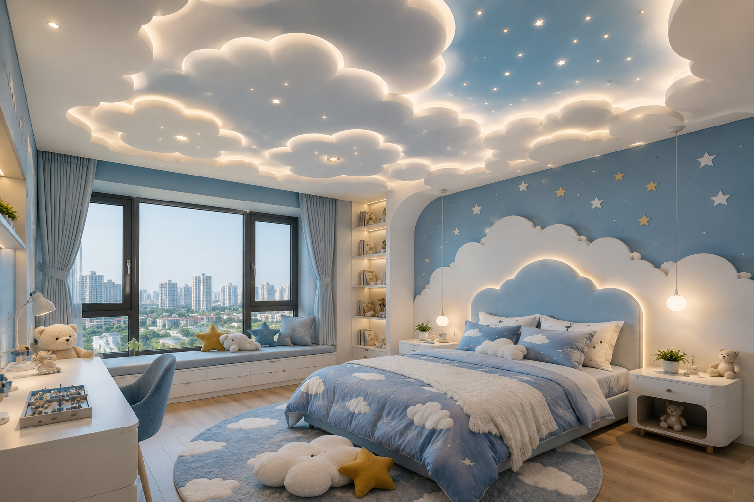 Top 16 Trendy Marvelous Kids’ Rooms Ceiling Designs Ideas 5 Cloud Ceiling Design for a Dreamy Sky Inspired Bedroom for kids room Top 16 Trendy Marvelous Kids’ Rooms Ceiling Designs Ideas - 5