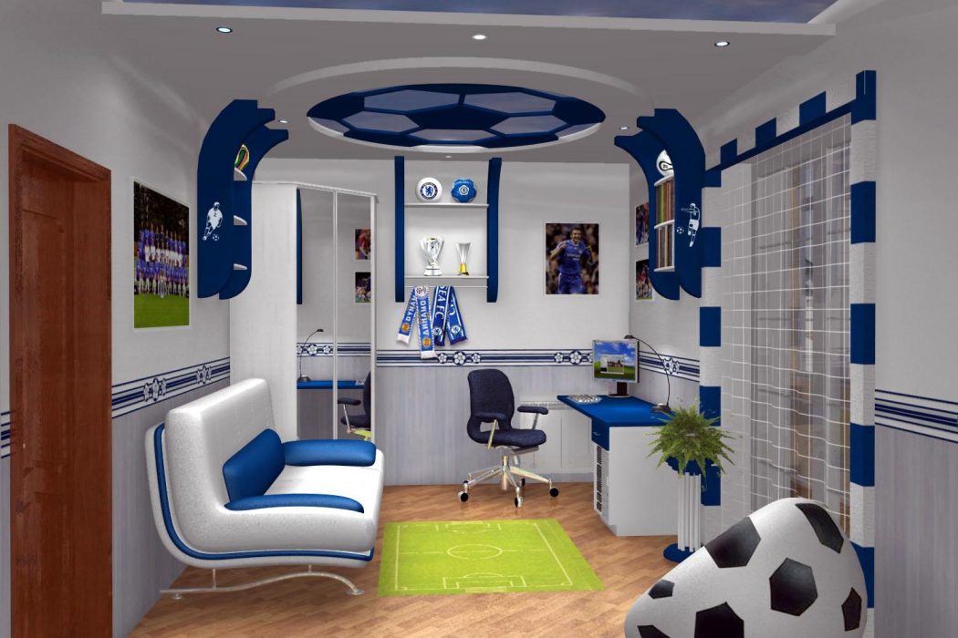 cool-study-room-with-football-decoration-feat-tennis-court-rug-idea-and-awesome-leather-chair-furniture