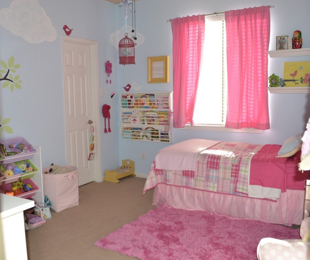 joyful-little-girl-bedroom-with-pink-curtain-also-shag-area-rug-and-creative-wall-bookshelf-design 5 Main Bedroom Design Ideas For 2022
