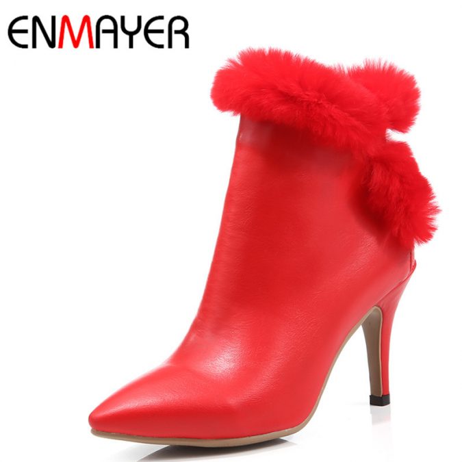 ENMAYER New Fashoin High Heels Pointed Toe Sexy Red Shoes Woman Zippers Platform Winter Ankle Boots 5 Stylish Women Shoe Trends - 18