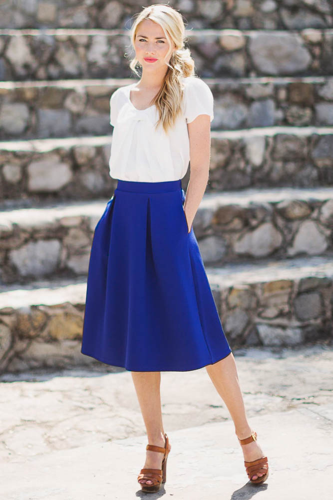 a-line-modest-skirt-in-royal-blue-7 25+ Women Engagement Outfit Ideas Coming in 2020